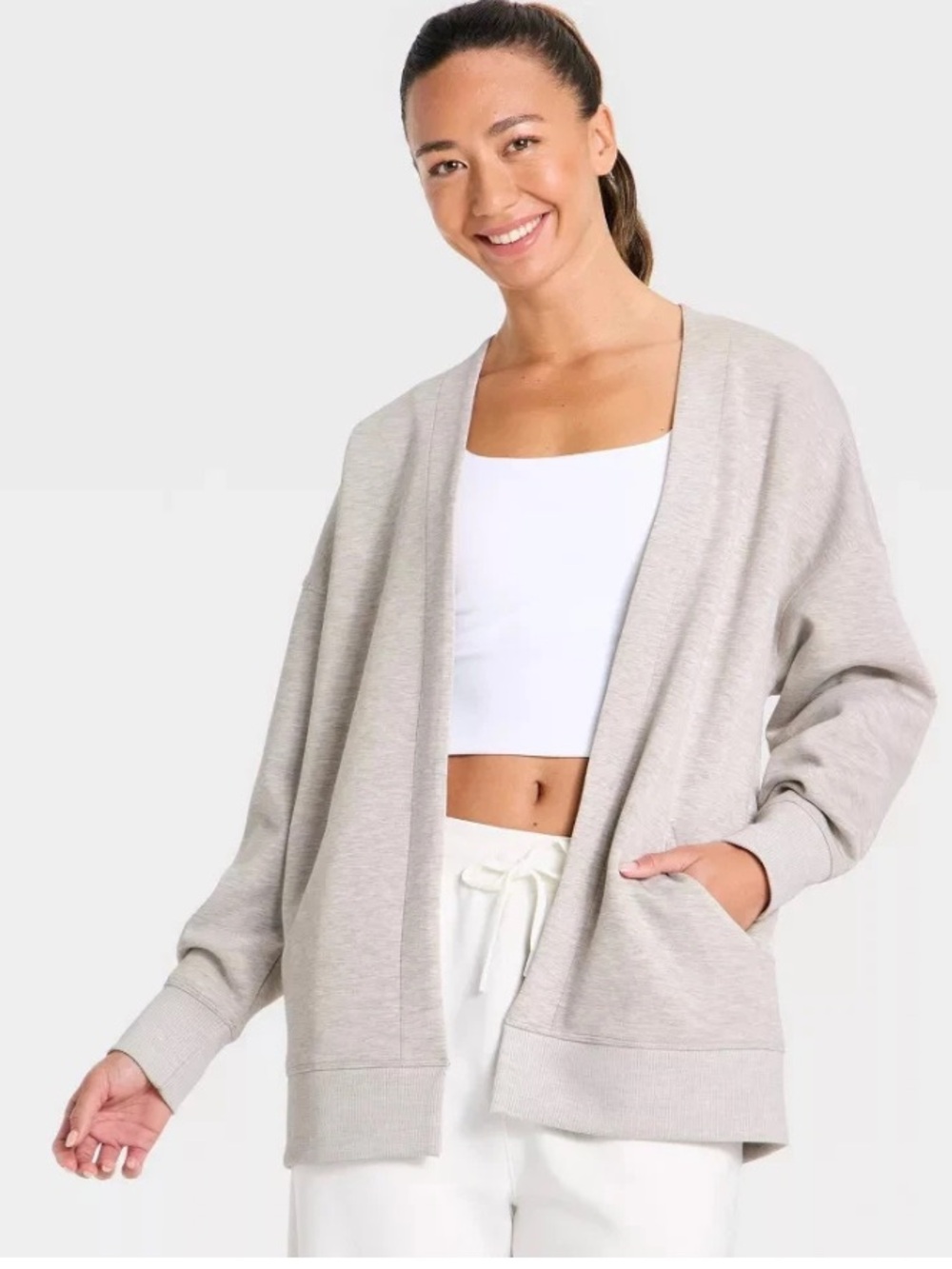 All In Motion Taupe Heather Sleek Open-Front Cardigan NWT XL
